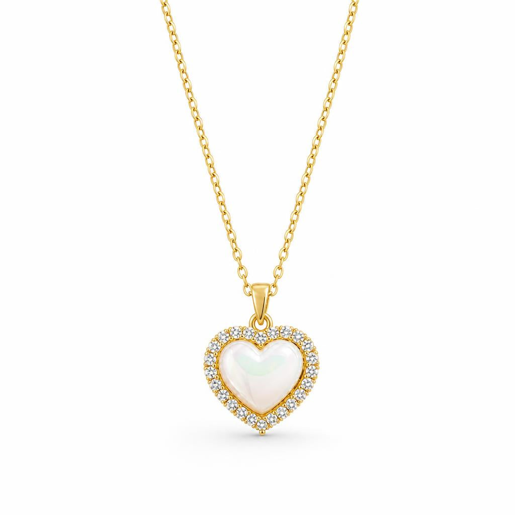 AYNOHA gold heart necklace with mother-of-pearl on white - studio